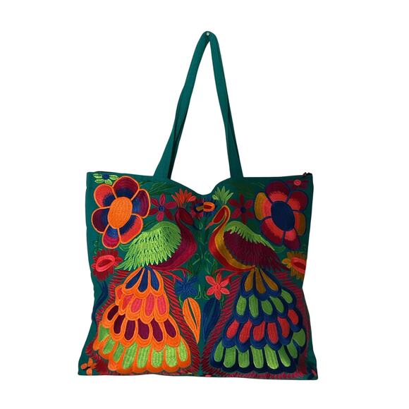 Handmade Mexican Peacock Tote Bag Ethically - Picture 2 of 14